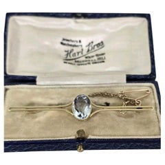 Antique 15ct Gold Aquamarine Openwork Art Deco Bar Brooch