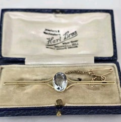 Antique 15ct Gold Aquamarine Openwork Art Deco Bar Brooch