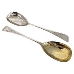 Antique Edwardian Sterling Silver Serving Spoons, Sheffield 1905