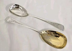 Antique Edwardian Sterling Silver Serving Spoons, Sheffield 1905