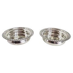Antique Pair of Edwardian Sterling Silver Wine Glass Coasters, 1901