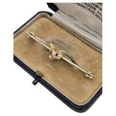 Antique George V Yellow Gold Novelty Fox Head Bar Brooch ca. 1910