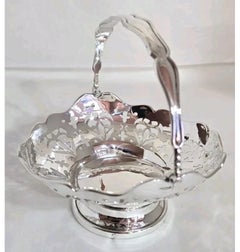 Antique Early 20th Century Sterling Silver Swing Handle Basket 1913