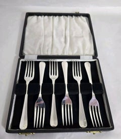 Antique Set of Six Art Deco Sterling Silver Dessert Forks, Sheffield 1920