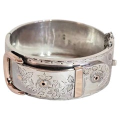 Antique Victorian Sterling Silver Aesthetic Belt Buckle Bangle, 1885