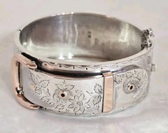 Antique Victorian Sterling Silver Aesthetic Belt Buckle Bangle, 1885