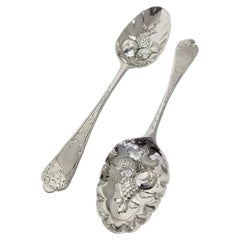 Pair of Georgian Sterling Silver Fruit Serving Spoons, London, 1737 & 1763
