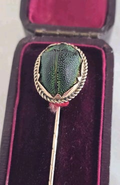 Antique Egyptian Revival Victorian 9ct Gold Scarab Beetle Pin