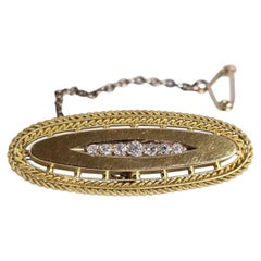 Broche victorienne ancienne en or étrusque 15 carats, en forme de barre, sertie de sept diamants taille « Old Mine »