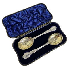 Antique Sterling Silver Fruit & Berry Serving Spoons, London 1909