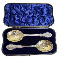 Antique Sterling Silver Fruit & Berry Serving Spoons, London 1909