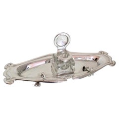 Antico calamaio in argento sterling e vetro intagliato in stile Art Nouveau, 1912
