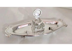 Antico calamaio in argento sterling e vetro intagliato in stile Art Nouveau, 1912