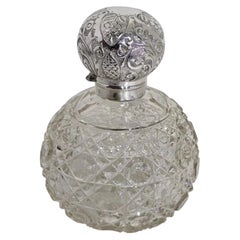 Antique Henry Bushell & Co Cut Glass Art Nouveau Scent Bottle, Birmingham 1902