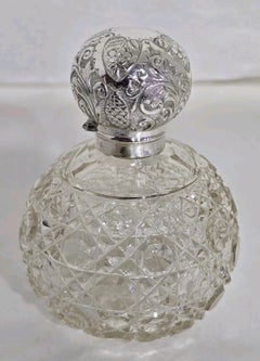 Antique Henry Bushell & Co Cut Glass Art Nouveau Scent Bottle, Birmingham 1902