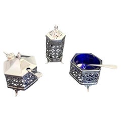 Antique Sterling Silver Three-Piece Cruet Set, Birmingham 1926