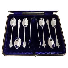 Antique Sterling Silver Teaspoon & Tongs Set, Sheffield 1908