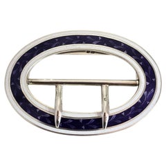 Antique Edwardian Sterling Silver Guilloché Enamel Buckle, 1910
