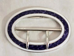 Antique Edwardian Sterling Silver Guilloché Enamel Buckle, 1910