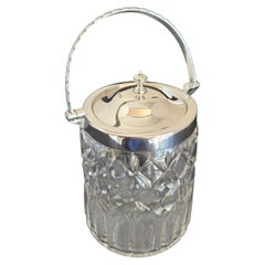 Antique George V Cut Glass Biscuit Barrel with Sterling Silver Mount