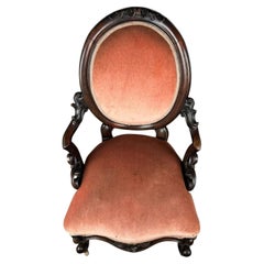 Victorian Mahogany Armchair with Carved Cabriole Legs and Velvet Upholstery
