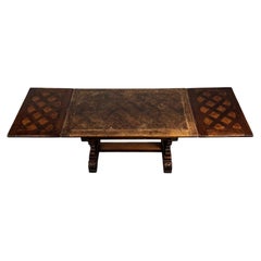 Edwardian Oak Draw Leaf Dining Table with Burr Walnut Inlay, ca. 1900