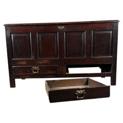 18th Century Oak Coffer with Panelled Front and Brass Handles, c.1790