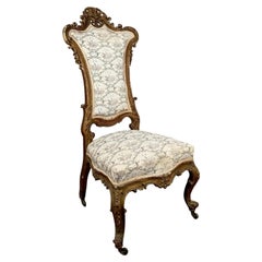 Antique French Giltwood Rococo Revival Armchair with Floral Upholstery