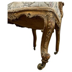 Antique French Giltwood Rococo Revival Armchair with Floral Upholstery