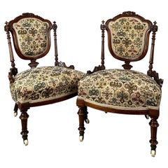 Antique Pair of English Walnut Armchairs, 19th Century
