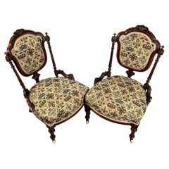 Antique Pair of English Walnut Armchairs, 19th Century