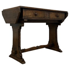 Gothic Revival English Antique Oak Side Table, Early 20th Century