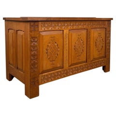 Early 20th Century Antique Carved Oak Storage Chest