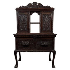 Fine 19th Century Antique English Heavily Carved Oak Cabinet