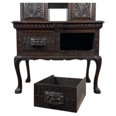 Fine 19th Century Antique English Heavily Carved Oak Cabinet