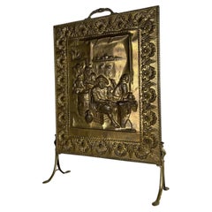 Fine 19th Century Antique English Decorative Brass Fire Screen with Tavern Scene