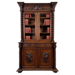 Fine 19th Century English Antique Renaissance Revival Oak Bookcase