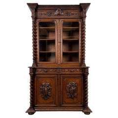 Fine 19th Century English Antique Renaissance Revival Oak Bookcase