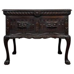 Fine 19th Century Antique English Heavily Carved Oak Side Table