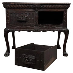 Fine 19th Century Antique English Heavily Carved Oak Side Table
