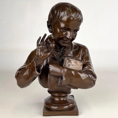 Magnifique buste antique européen en bronze du XIXe siècle représentant un étudiant