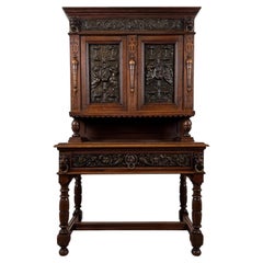 Fine 19th Century Antique Jacobean Revival Copper and Oak Cabinet