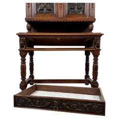 Fine 19th Century Antique Jacobean Revival Copper and Oak Cabinet
