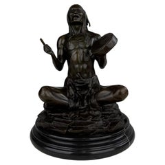 20th Century Seated Native American Drummer Bronze Figural Sculpture