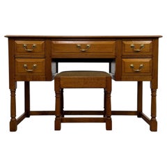 Fine 20th Century Antique English Oak Writing Table with Matching Stool