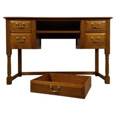 Fine 20th Century Antique English Oak Writing Table with Matching Stool