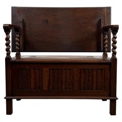 Fine Early 20th Century Antique English Oak Monk’s Bench with Linenfold Panels