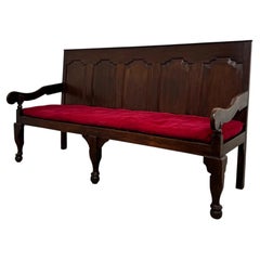 Fine 18th Century Antique English Carved Oak Settle with Upholstered Seat