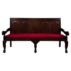 Fine 18th Century Antique English Carved Oak Settle with Upholstered Seat