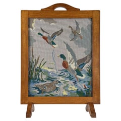 Fine Early 20th Century Antique English Oak Tapestry Fire Screen